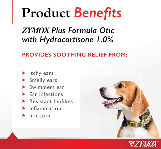 Zymox Advanced Formula Otic Plus Enzymatic Ear Solution for Dogs and Cats with 1% Hydrocortisone, 1.25oz