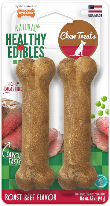 Nylabone Healthy Edibles Natural Dog Chews Long Lasting Roast Beef Flavor Treats for Dogs, Small/Regular (2 Count)
