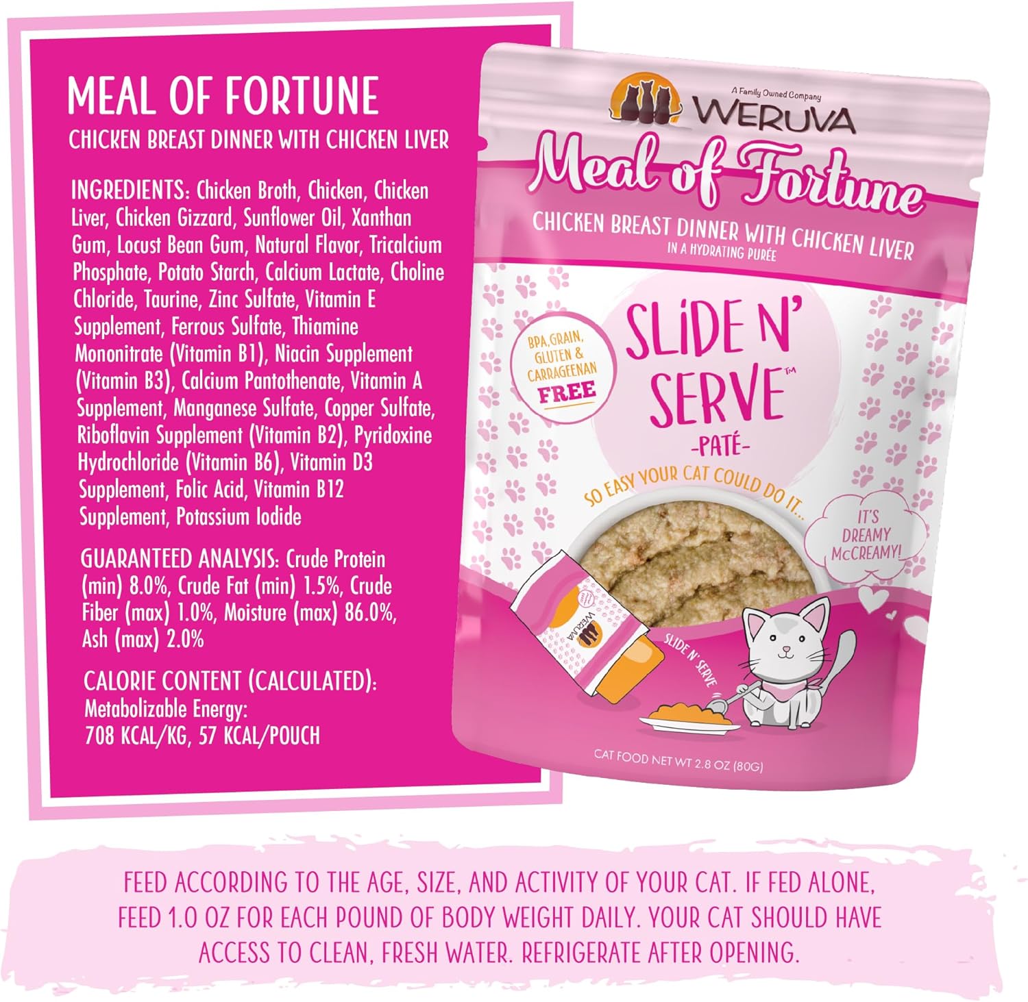 Weruva Wet Cat Food, Meal of Fortune Chicken with Chicken Liver Pate, 2.8oz Slide N Serve Pouch, Pack of 12 : Pet Supplies