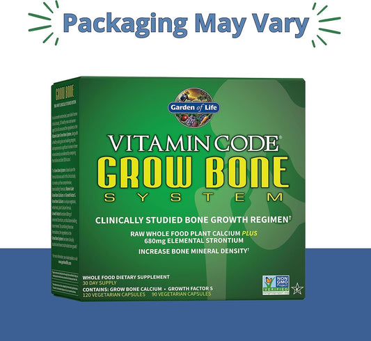 Garden of Life Calcium Supplement - Vitamin Code Grow Bone Made with Whole Foods, Strontium, Magnesium, K2 MK7, Vitamin D3 & C Plus Probiotics for Gut Health, 30 Day Supply