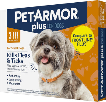 Petarmor Plus Flea And Tick Prevention For Dogs, Dog Flea And Tick Treatment, 3 Doses, Waterproof Topical, Fast Acting, Small Dogs (5-22 Lbs)