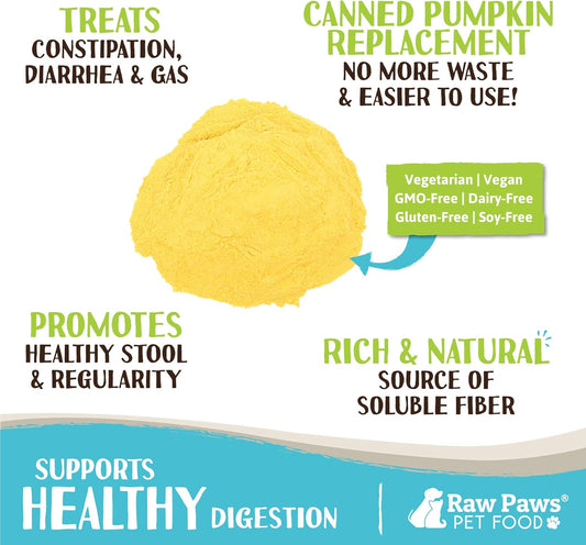 Raw Paws Usa Organic Pumpkin Powder For Cats & Dogs, 4-Oz - Healthy Stool, Diarrhea, Constipation Relief, Pure Pumpkin For Dogs, Canned Pumpkin For Dogs Alternative, Dog Pumpkin Powder, Fiber For Cats