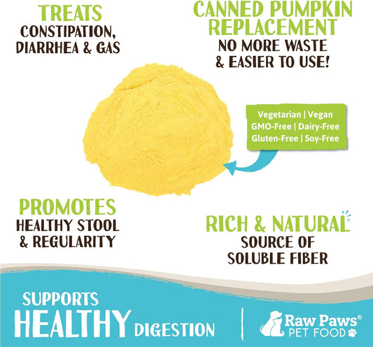 Raw Paws Organic Pumpkin Powder for Dogs & Cats, 8-oz - USA Pure Pumpkin for Dogs, Healthy Stool, Diarrhea, Constipation Relief, Canned Pumpkin for Cats Alternative, Dog Pumpkin Powder, Fiber for Dogs