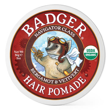 Badger - Hair Pomade, Certified Organic, Medium Hold Hair Pomade With Great Shine, Essential Oils, Mens Hair Pomade, 2Oz