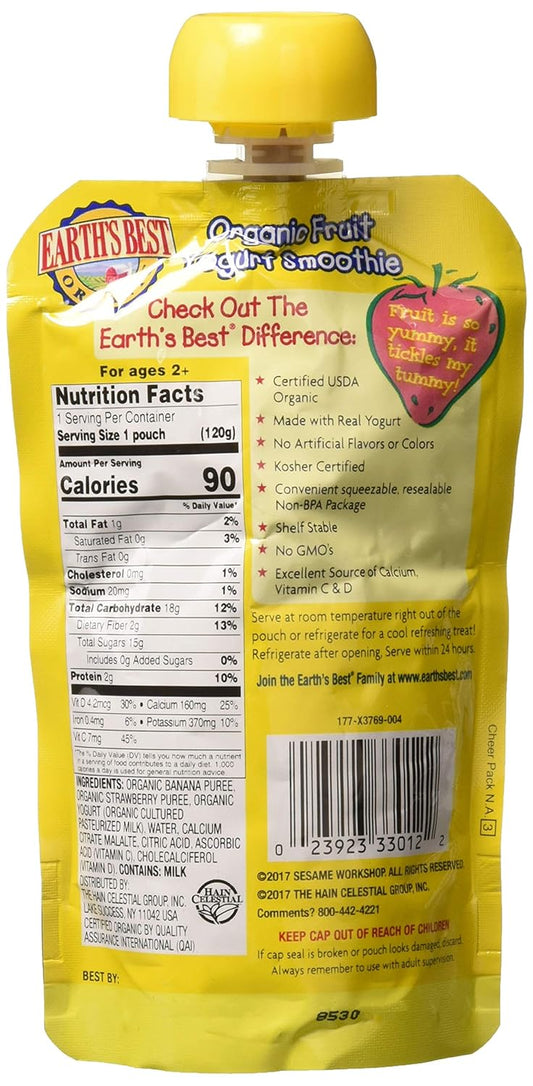 Earth'S Best Sesame Street Fruit Yogurt Smoothies - Strawberry Banana - 4.2 Oz - 6 Pk