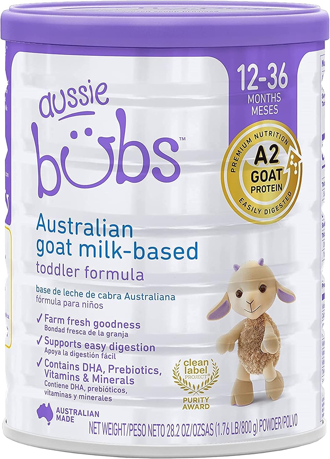 Aussie Bubs Australian Goat Milk-Based Toddler Formula, For Kids 12-36 Months, Made With Fresh Goat Milk, 28.2 Oz