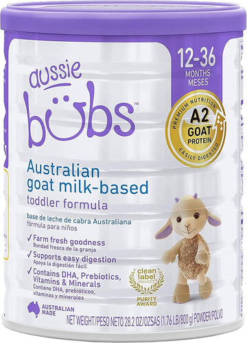 Aussie Bubs Australian Goat Milk-Based Toddler Formula, For Kids 12-36 Months, Made With Fresh Goat Milk, 28.2 Oz