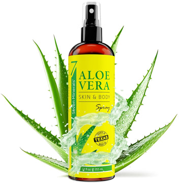 Seven Minerals, Organic Aloe Vera Spray For Body & Hair - From Freshly Cut Aloe Plant, Extra Strong, Easy To Apply, No Thickeners So It Absorbs Rapidly, No Sticky Residue - Made In Usa (Big 12 Fl Oz)