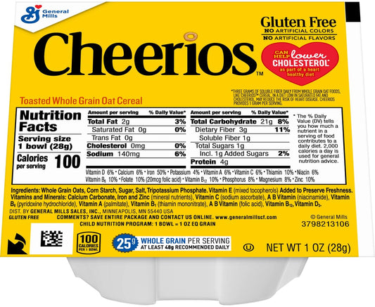 Cheerios Toasted Whole Grain Gluten-Free Cereal, 1.0 oz Single Serve Bowls (Pack of 12) with 2 By The Cup Mood Spoons