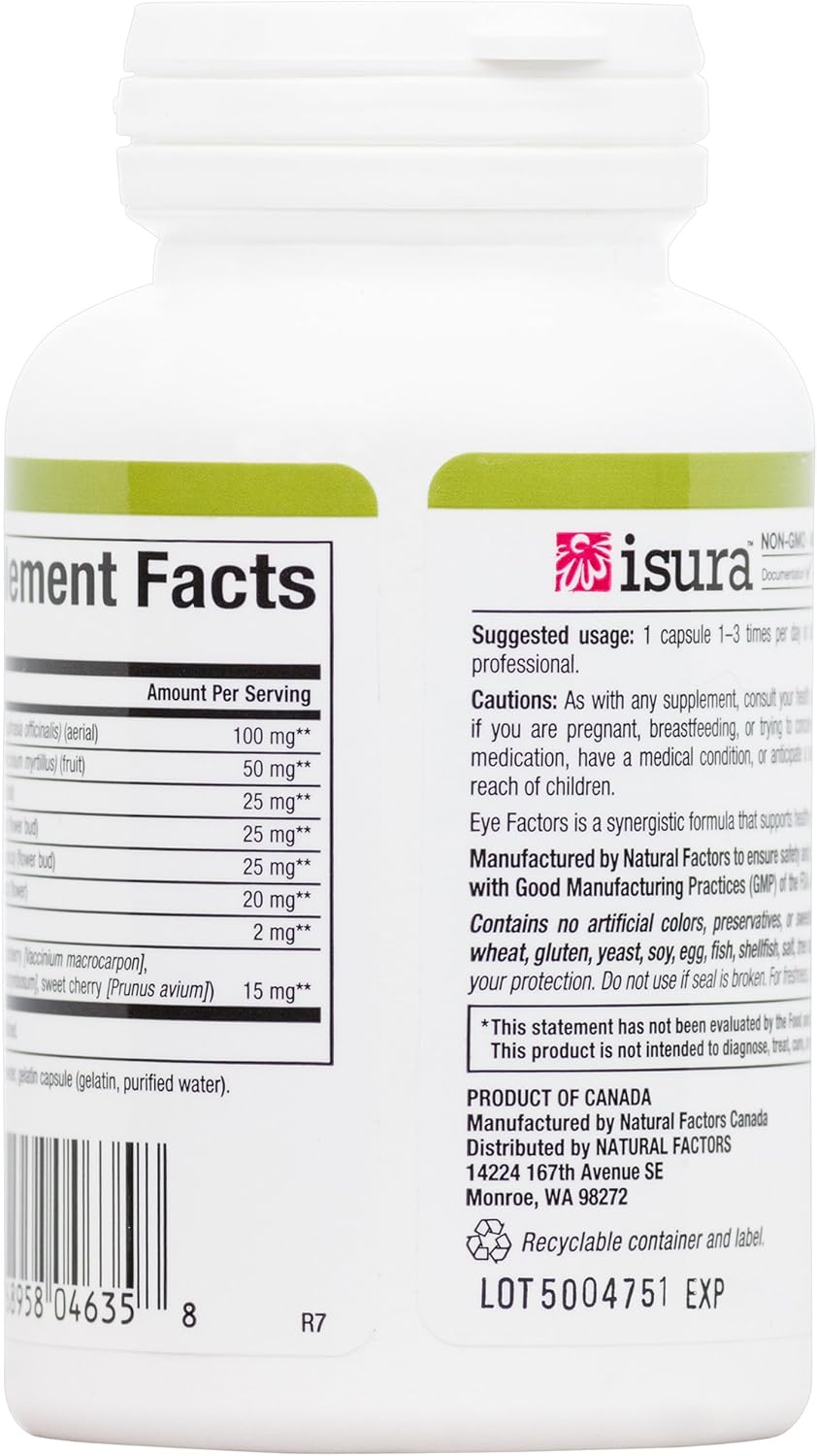 Natural Factors - HerbalFactors Eye Factors with 2mg Lutein, Supports Healthy Eye Function, 90 Capsules : Health & Household