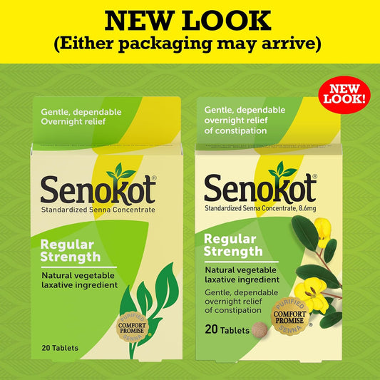 Senokot Regular Strength, Natural Vegetable Laxative Ingredient Senna For Gentle Dependable Overnight Relief Of Occasional Constipation, 20 Tablets