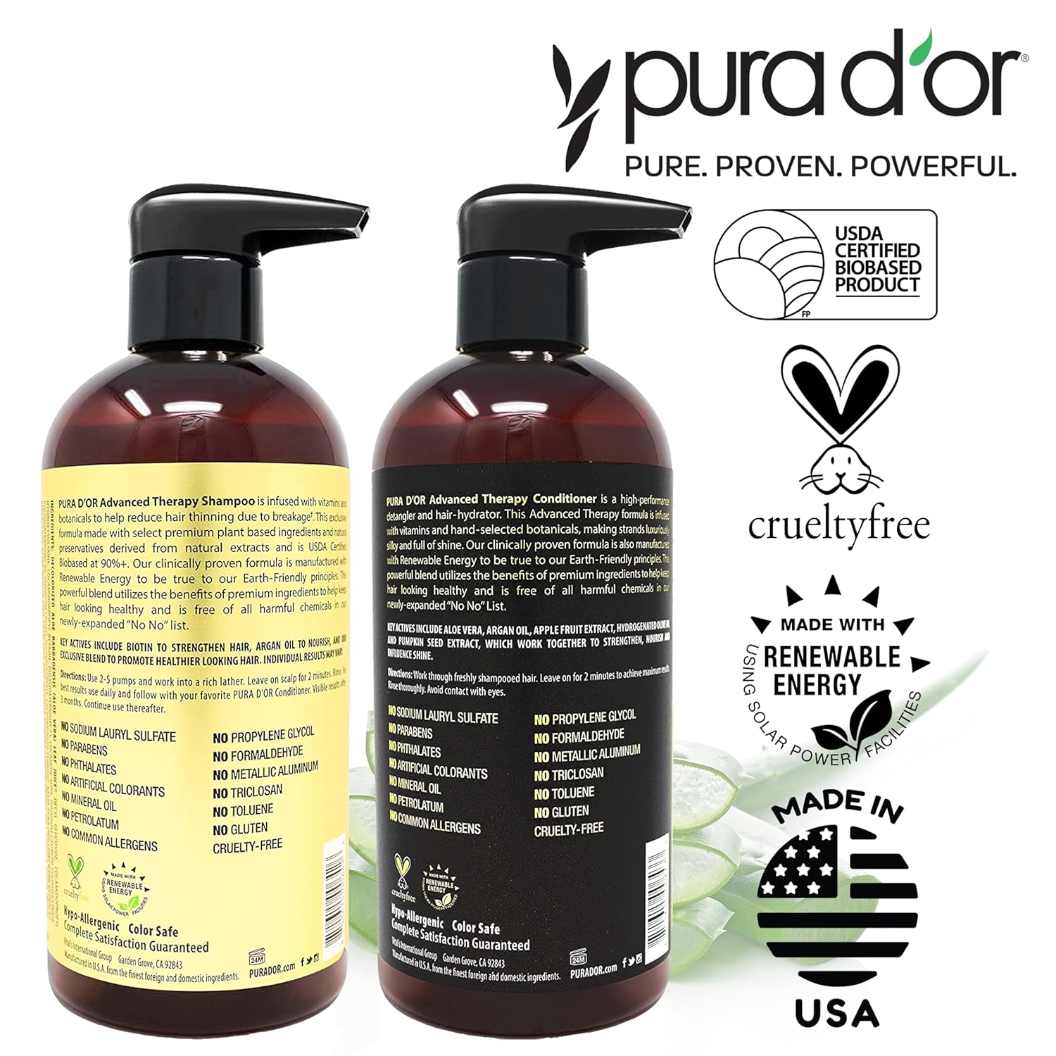 PURA D'OR Advanced Therapy Biotin Shampoo & Conditioner Hair Care Set For Hair Thinning, Clinically Proven, DHT Blocker Hair Thickening Products For Women & Men, Daily Routine Shampoo, 16oz x 2 : Beauty & Personal Care