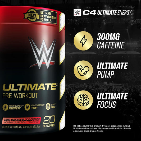 Cellucor C4 Ultimate Pre Workout Powder Bare Knuckle Blood Orange - Sugar Free Preworkout Energy Supplement For Men & Women - 300Mg Caffeine + 3.2G Beta Alanine + 2 Patented Creatines - 20 Servings