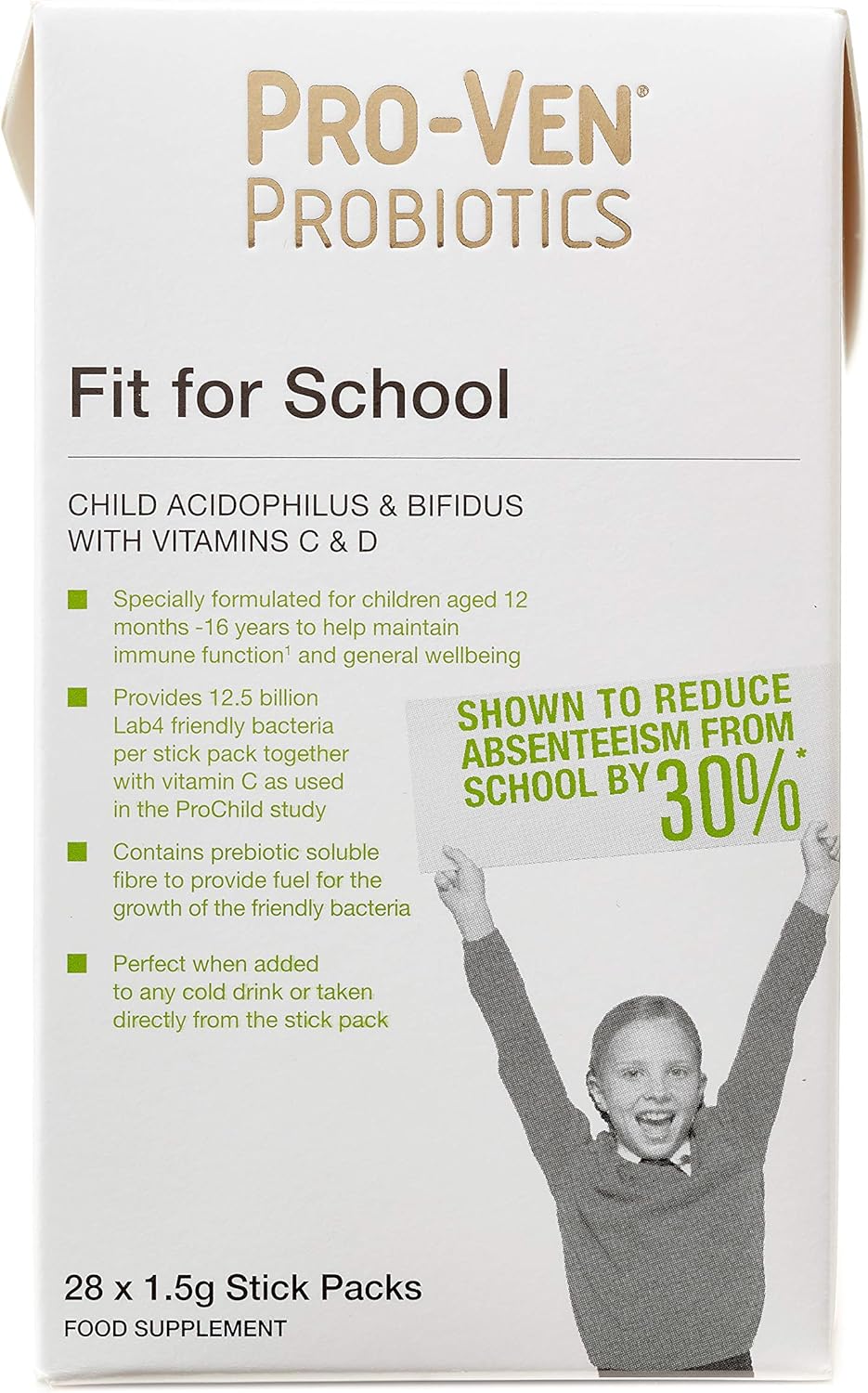 Pro-Ven Probiotics For Children (3-16) Fit For School Immune Health 12.5 Billion Cfu Friendly Bacteria, Vitamin C & Vitamin D Supplement 14 Powder Sachets
