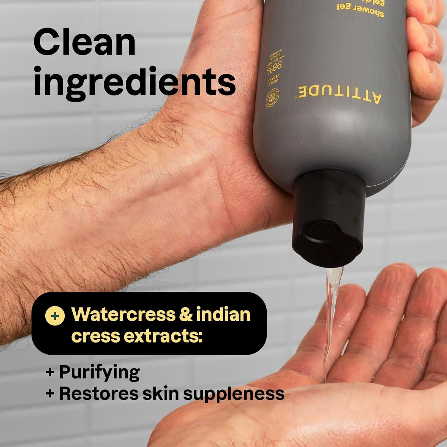 Attitude Shower Gel Body Wash For Men, 98% Natural Origin Ingredients, Paraben & Phthalate Free, Ewg Verified, Cleanses Without Drying, Amber & Citrus, 14 Fl Oz : Beauty & Personal Care