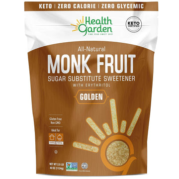 Health Garden Monk Fruit Sweetener, Golden- Non Gmo - Gluten Free - 1:1 Sugar Substitute - Kosher - Keto Friendly (2.5 Lbs)