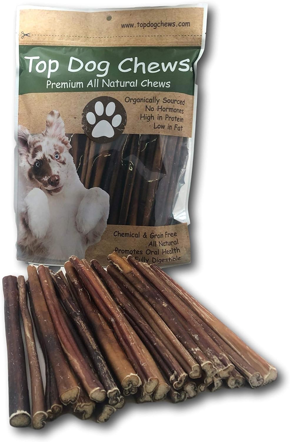 Top Dog Chews - 12 Inch Bully Sticks, 100% Natural Beef, Free Range, Grass Fed, High Protein, Supports Dental Health & Easily Digestible, Thick Dog Treat, 20 Pack