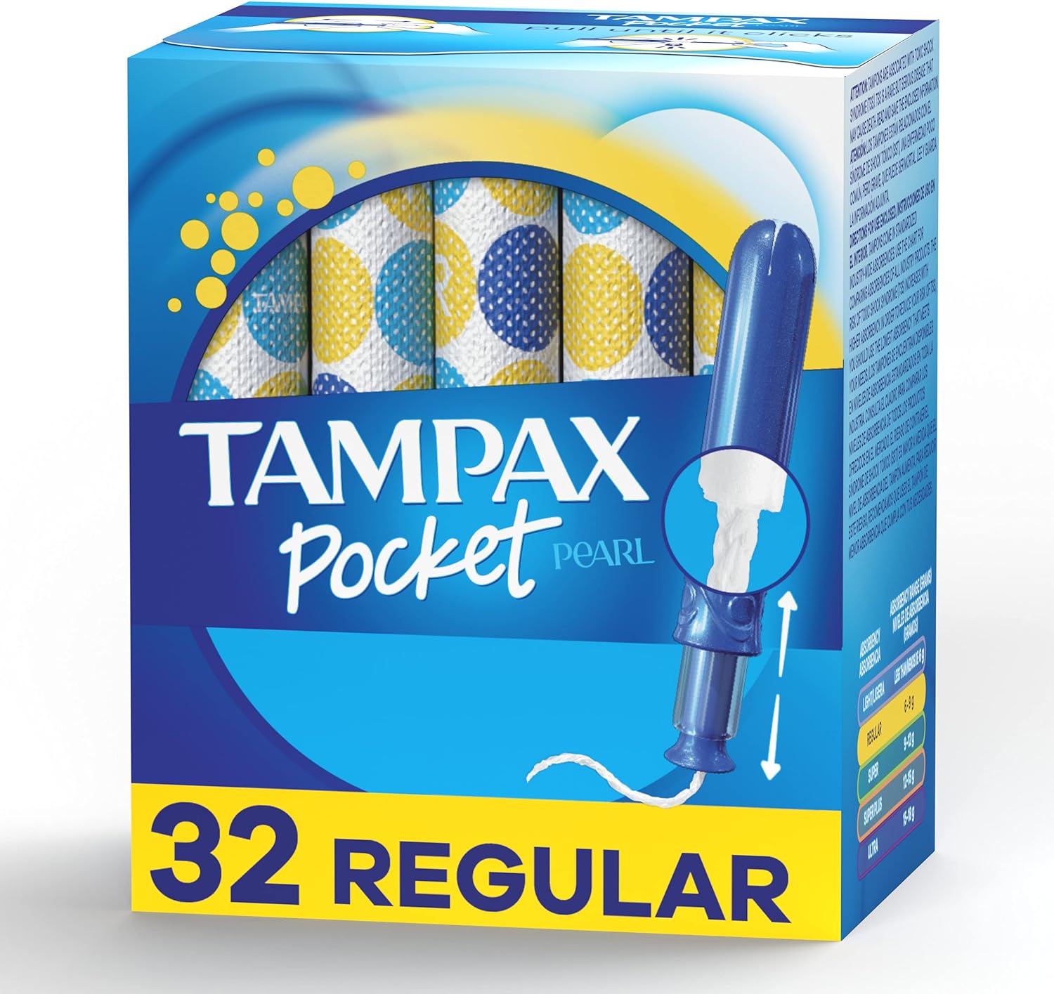 Tampax Pocket Pearl Compact Tampons Regular Absorbency with BPA-Free Plastic Applicator and LeakGuard Braid, Unscented, 32 Count(Pack of 3)