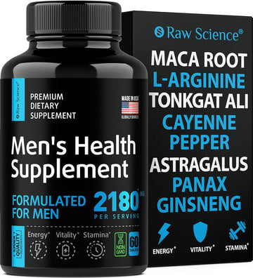 Nitric Oxide Supplements For Men - Black Maca Root, L-Arginine, Tongkat Ali Longjack, Ginseng, Tribulus Terrestris, Muira Puama - Mens Fertility Supplement, Male Health, Stamina Booster - 60 Capsules
