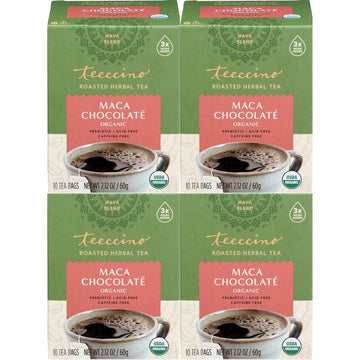 Teeccino Herbal Tea – Maca Chocolaté – Adaptogenic Peruvian Maca, Cacao, Chicory, Prebiotic, Caffeine Free, Acid Free, Coffee Alternative (10 Count (Pack Of 4))