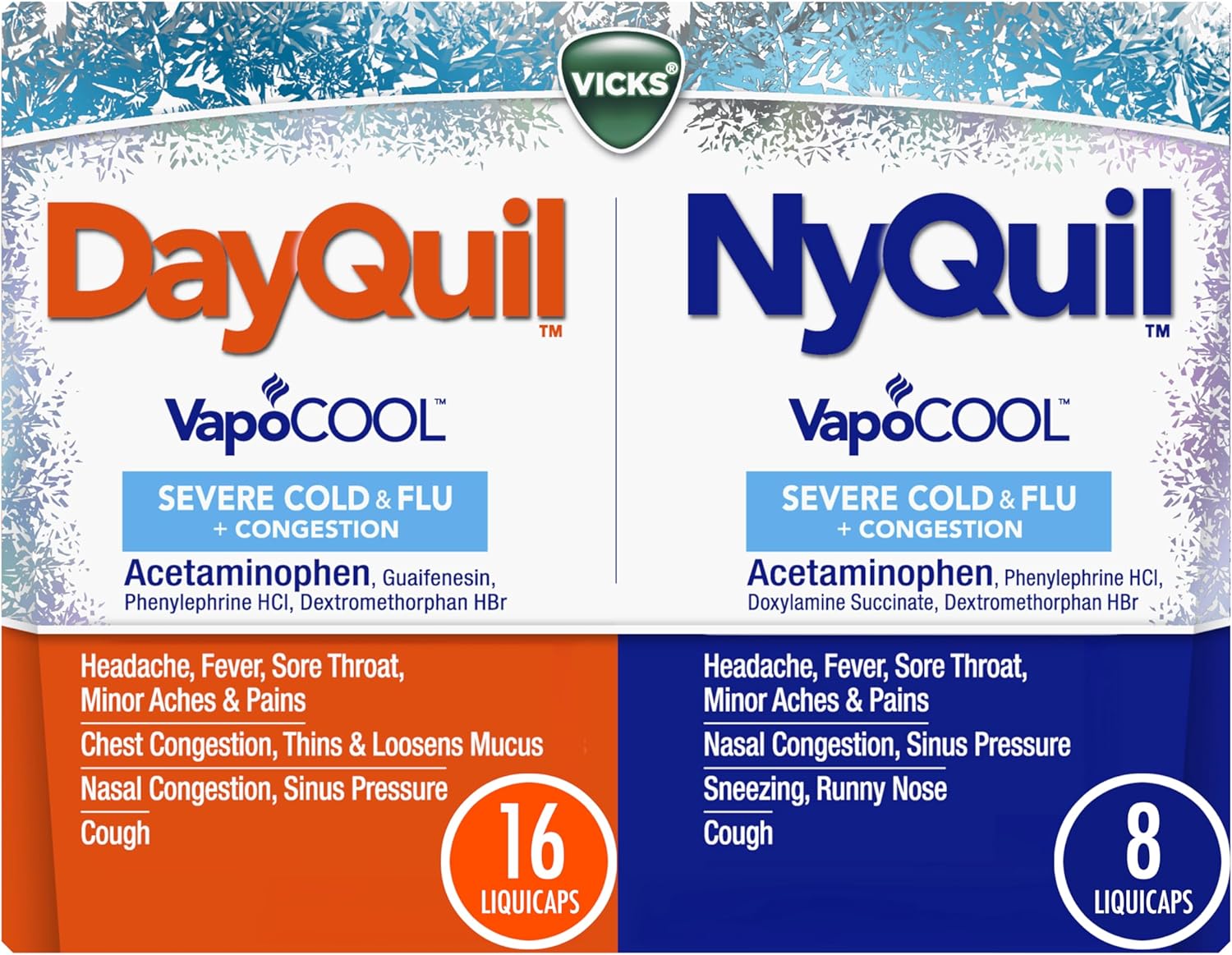 Dayquil And Nyquil Severe With Vicks Vapocool, Cough, Cold & Flu Relief Combo Pack, 24 Caplets (16 Dayquil, 8 Nyquil) - Sore Throat, Fever, And Congestion Relief