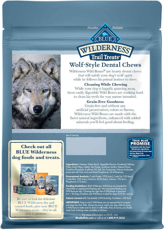 Blue Buffalo Wilderness Wild Bones Grain Free Dental Chews Dog Treats, Medium 10-oz Bag
