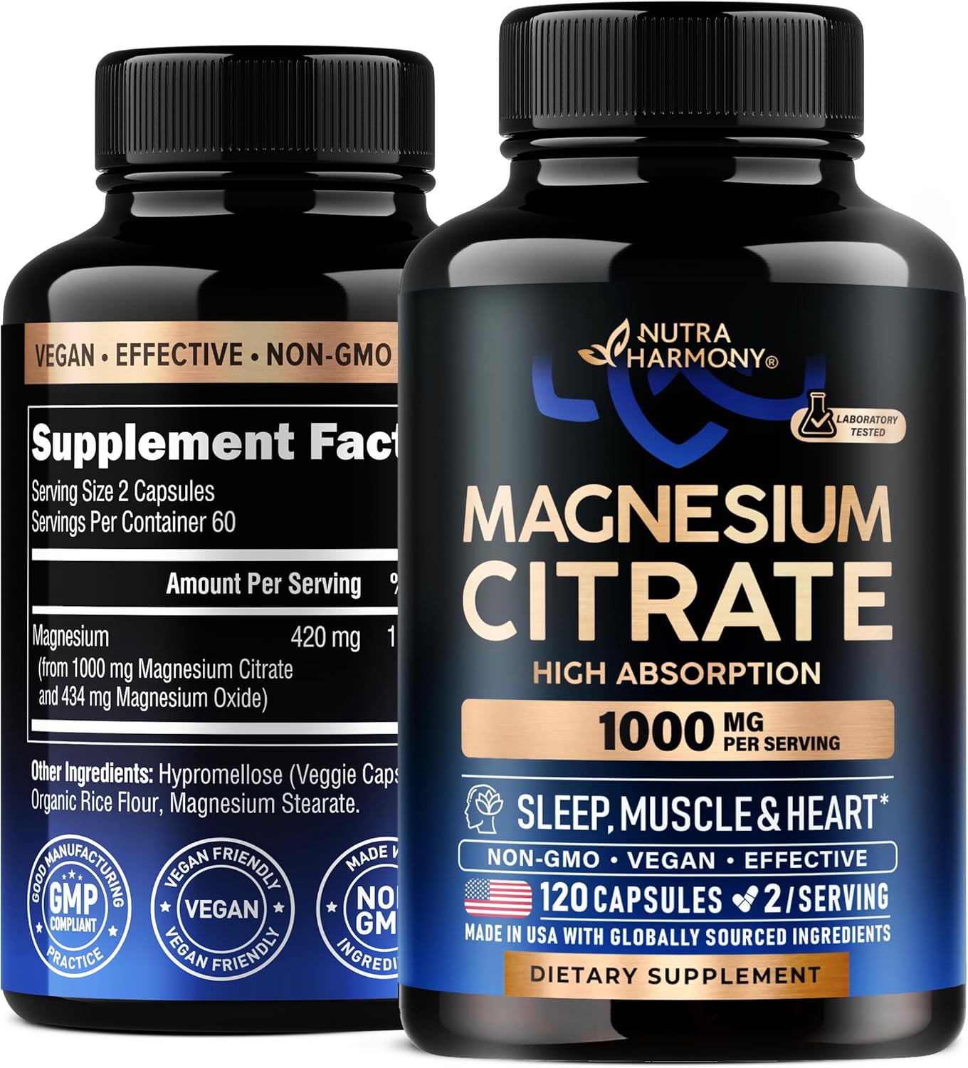 Magnesium Citrate Capsules 1000Mg | High Absorption Supplement - Sleep, Muscle & Heart Support - Vegan | Non-Gmo - Made In Usa - As Powder | Pills | Tablets - 120 Capsules, 2 Month Supply