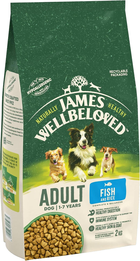 James Wellbeloved Adult Fish & Rice 2 kg Bag, Hypoallergenic Dry Dog Food?02JWAF2
