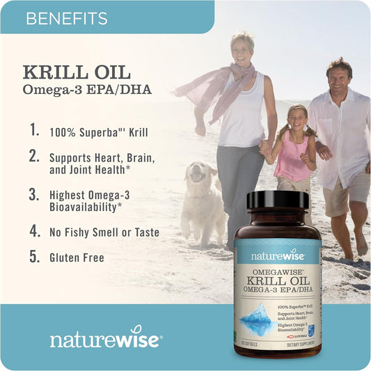 Naturewise Antarctic Krill Oil 1000Mg Omega 3 With Epa, Dha, Astaxanthin And Phospholipids - Support For Heart Health & Joints - No Fishy Burps, Non-Gmo, Gluten-Free - 120 Softgels[2-Month Supply]