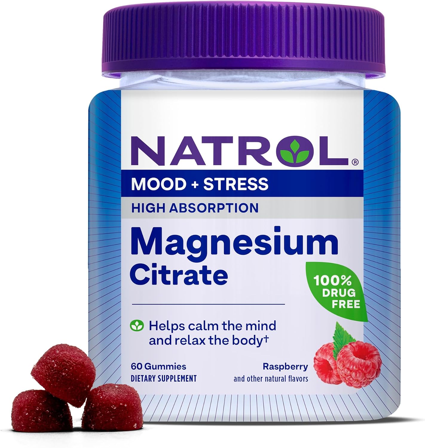 Natrol Mood + Stress Magnesium Citrate 330Mg, Dietary Supplement For Mood And Occasional Stress Support, 60 Raspberry-Flavored Gummies, 15-Day Supply