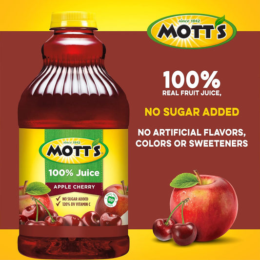 Mott'S 100% Apple Cherry Juice, 64 Fl Oz Bottle (Pack Of 8), Made With 100% Apple & Cherry Juices, No Added Sugar, Excellent Source Of Vitamin C, 2 Servings Of Fruit Per 8Oz, Gluten & Caffeine Free