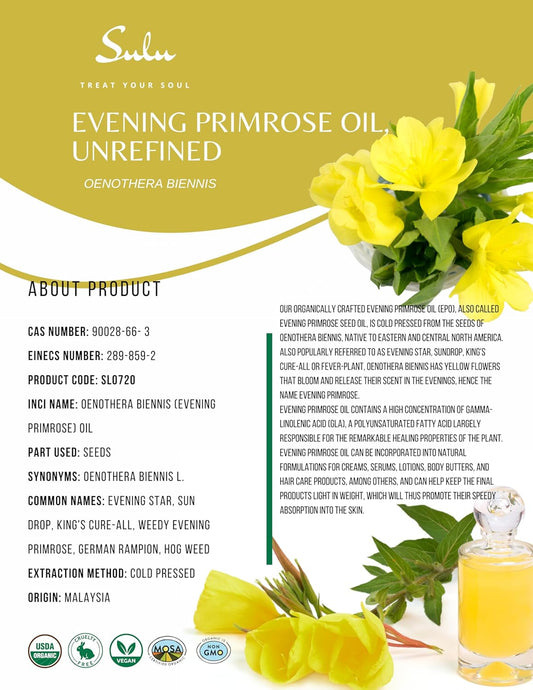 SULU ORGANICS Evening Primrose Oil-USDA Organic Cold Pressed Unrefined Virgin (16 fl.oz) : Beauty & Personal Care