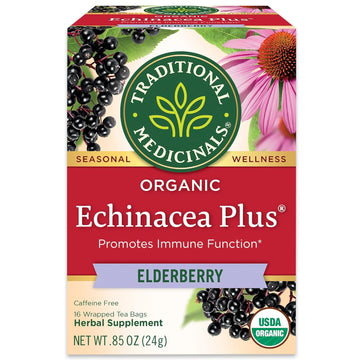 Traditional Medicinals Tea, Organic Echinacea Plus Elderberry, Boosts The Immune System, 16 Tea Bags