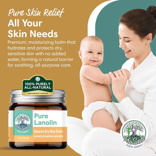 Proseed Handmade Pure Lanolin Cream – Unrefined Balm For Moms, Baby Care & Nursing – Gentle Moisturizer For Dry Skin, Lips, Hands & Face – Petroleum-Free, 8Oz