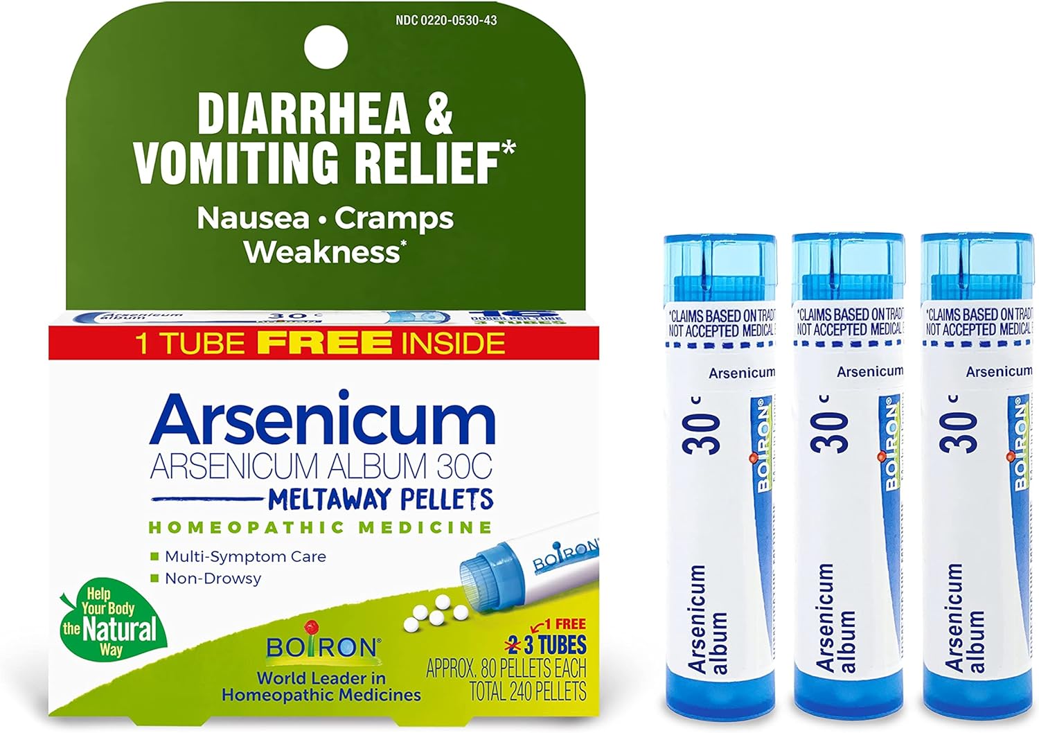 Boiron Arsenicum Album 30C Homeopathic Medicine For Relief From Diarrhea, Nausea, Vomiting, Cramps, And Traveler'S Diarrhea, 80 Count - 3 Count (Pack Of 1)