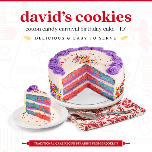 David'S Cookies Cotton Candy Carnival Birthday Cake 10" - Fresh Bakery Dessert Layered Cake For Delivery - Pre-Sliced For Easy Sharing - Great Birthday Gift Idea