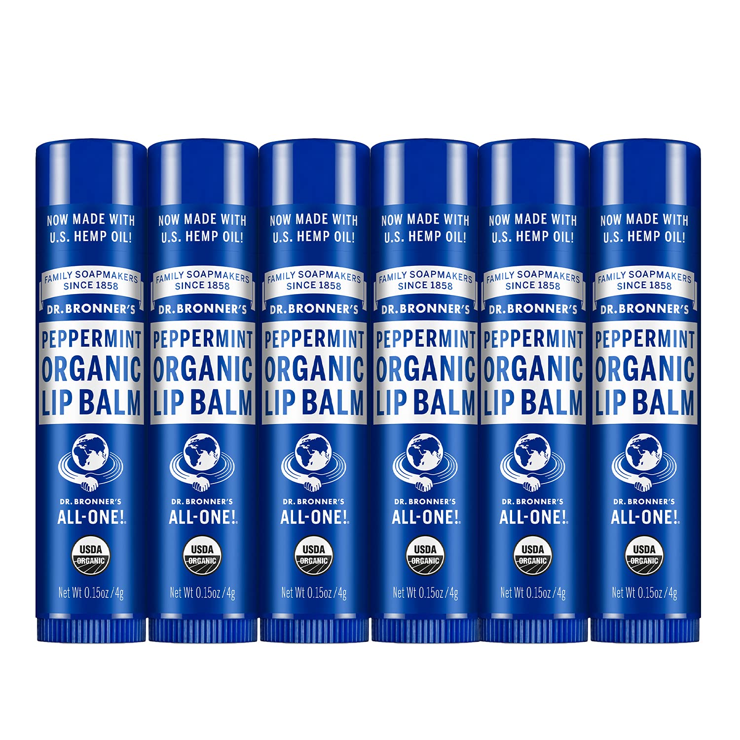 Dr. Bronner'S - Organic Lip Balm (Peppermint, 0.15 Ounce, 6-Pack) - Made With Organic Beeswax And Avocado Oil, For Dry Lips, Hands, Chin Or Cheeks, Jojoba Oil For Added Moisture, Cooling And Hydrating