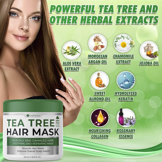 Tea Tree Oil Hair Mask - Deep Conditioner Treatment for All Hair Types - Intense Hydration Care and Protein Moisture Repair for Women and Men