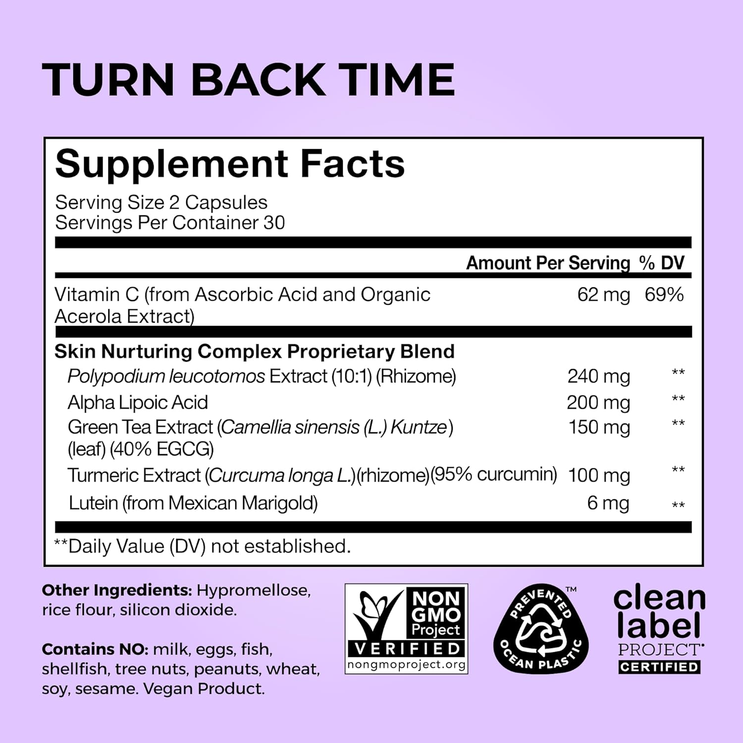 Hum Turn Back Time - Supplement For Youthful Skin With Tumeric, Green Tea Polyphenols & Lutein - Skin Anti Aging Capsules For Even Tone (60-Count) : Health & Household
