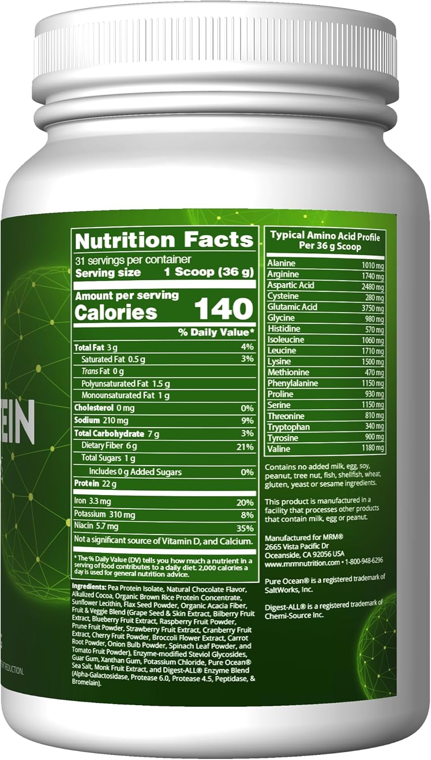Mrm - Veggie Protein Powder, Protein Source For Vegans, Gluten-Free & Preservative-Free, Non-Gmo Verified - Chocolate - 2.5 Lbs : Health & Household