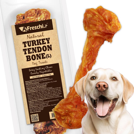 Afreschi Turkey Tendon For Dogs, Dog Treats For Signature Series, All Natural Human Grade Puppy Chew, Ingredient Sourced From Usa, Rawhide Alternative, 10 Units/Box Bone (Large)