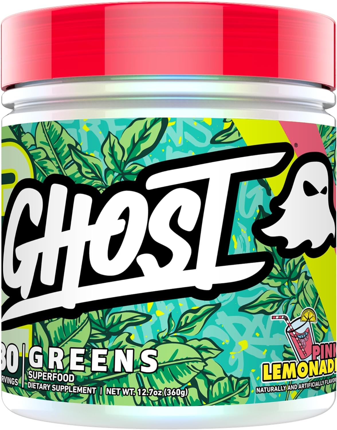 Ghost Greens Superfood Powder, Pink Lemonade - 30 Servings - 19 Super Greens & Reds, Fruits, Vegetables, Spirulina, & Chlorella, Prebiotics, 10 Billion Cfu Probiotic & Digestive Enzymes - Gluten-Free