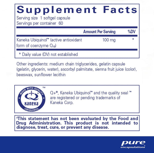 Pure Encapsulations Ubiquinol-Qh - 100 Mg Coq10 - Supports Energy Metabolism & Heart Health* - Coenzyme Antioxidants Supplement - Non-Gmo - 60 Softgel Capsules