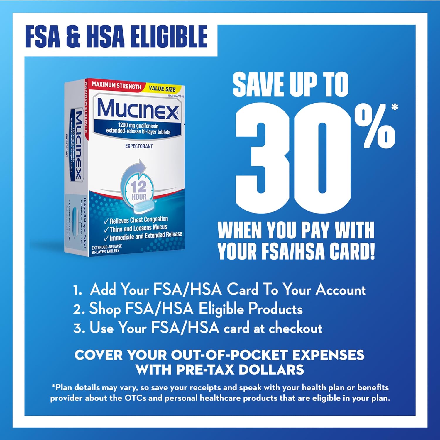 Mucinex 12 Hour 1200mg Maximum Strength Guaifenesin Chest Congestion & Mucus Relief, Guaifenesin Expectorant Aids Mucus Removal, Chest Decongestant for Adults, Dr Recommended, 42ct Tablets : Everything Else