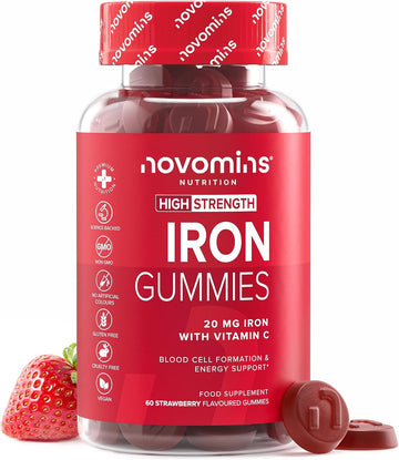 20Mg Iron Gummies With 24Mg Vitamin C - High Strength Alternative To Iron Tablets & Drops - Supplements For Women & Men - Immune System & Energy Booster - 1-Month Supply - Novomins