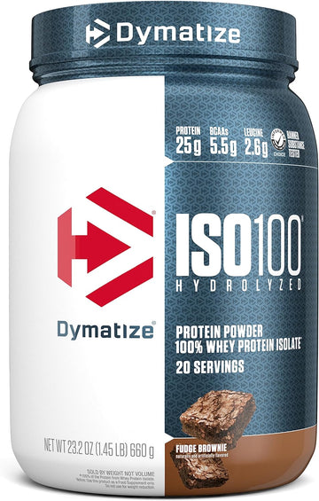 Dymatize Iso100 Hydrolyzed Protein Powder, 100% Whey Isolate Protein, 25G Of Protein, 5.5G Bcaas, Gluten Free, Fast Absorbing, Easy Digesting, Fudge Brownie, 20 Servings