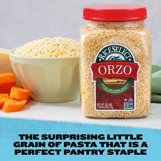 RiceSelect Orzo Pasta, Premium Rice-Shaped Pasta, Star K-Kosher and Non-GMO Pasta, 26.5-Ounce Jar