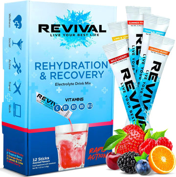 Revival Rapid Rehydration, Electrolytes Powder - High Strength Vitamin C, B1, B3, B5, B12 Supplement Sachet Drink, Effervescent Electrolyte Hydration Tablets - 6 Pack Orange