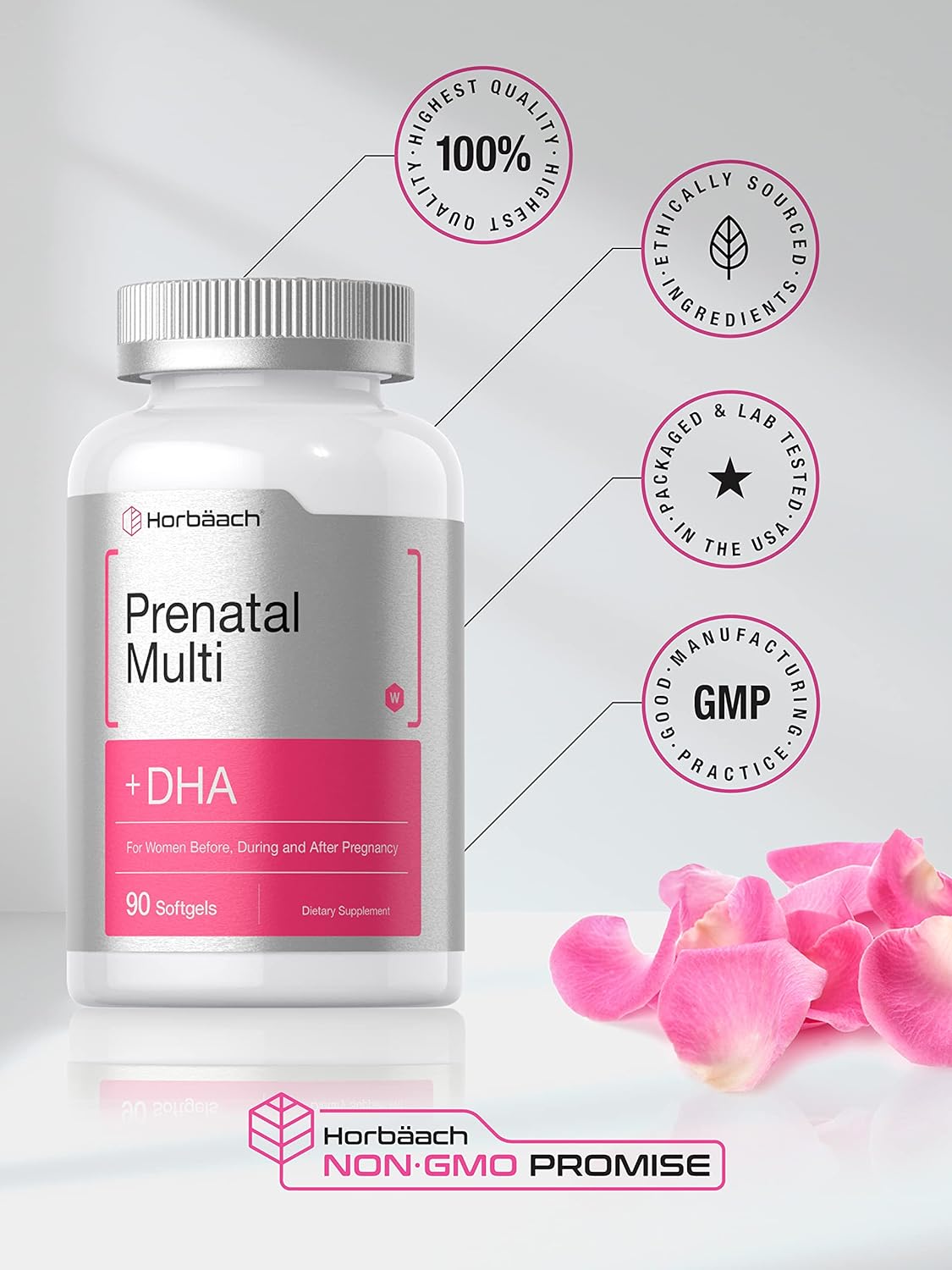 Horbäach Women's Prenatal Multivitamin with DHA, Iron and Folic Acid | 90 Softgels | Non-GMO & Gluten Free : Health & Household