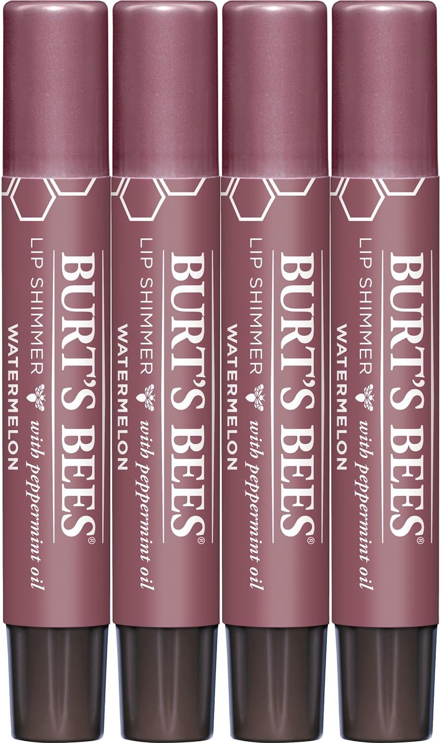 Burt's Bees Shimmer Lip Tint Set, Mothers Day Gifts for Mom Tinted Lip Balm Stick, Moisturizing for All Day Hydration with Natural Origin Glowy Pigmented Finish & Buildable Color, Watermelon (4-Pack)